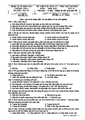 Đề kiểm tra học kì I môn Sinh học Lớp 12 - Mã đề 111 - Năm học 2019-2020 - Trường THPT Nguyễn Văn Cừ